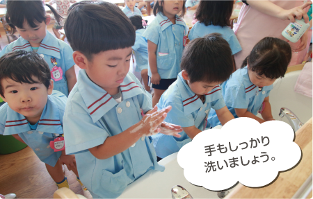 体育ローテーション「手もしっかり洗いましょう。」